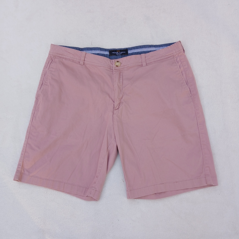 Nickel & Iron Mens 38 Pink Chino Shorts Flat Front Button Zip Classic Preppy